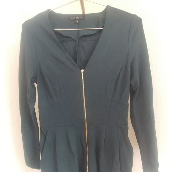 Green Deep V Front Zip Dress - Picture 1 of 1